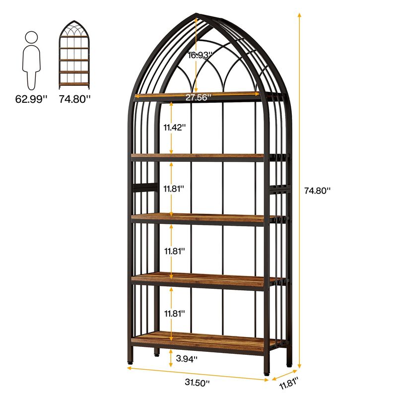 Tribesigns 5-Tier Bookshelf Industrial Curved Wooden image number 2