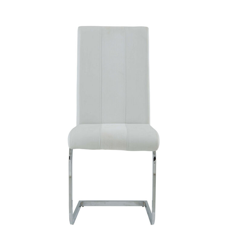 Hivvago Set of Four White and Silver Upholstered Faux Leather Dining Side Chairs