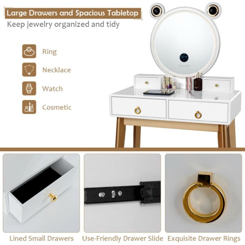 Hivvago Vanity Set with 3-Color Lighted Touch Screen Dimming Mirror and 4 Drawers