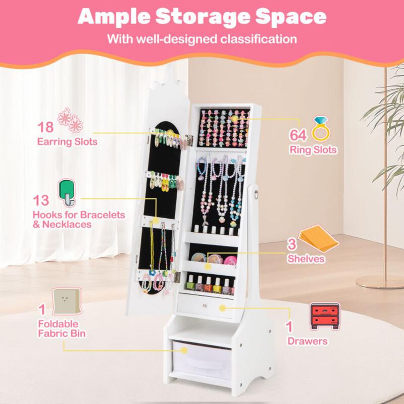 Hivvago Kids Jewelry Armoire Cabinet with Storage and 2 Tilt Angles