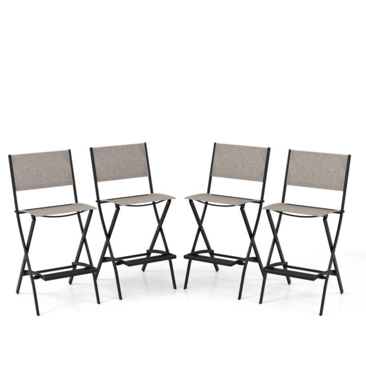 Hivvago Outdoor Folding Bar Height Stool Set of 4 with Metal Frame and Footrest