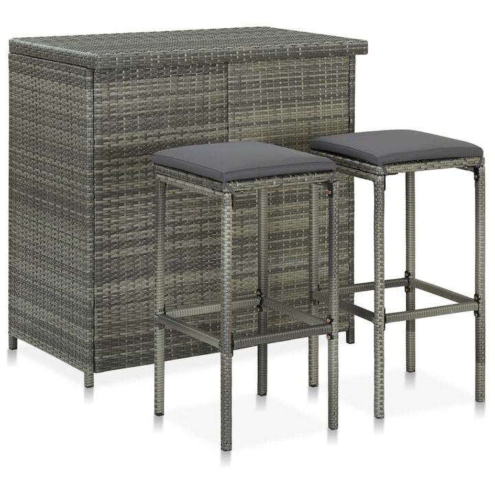 Bar Set Grey PE rattan, steel, fabric (100% polyester) Medium
