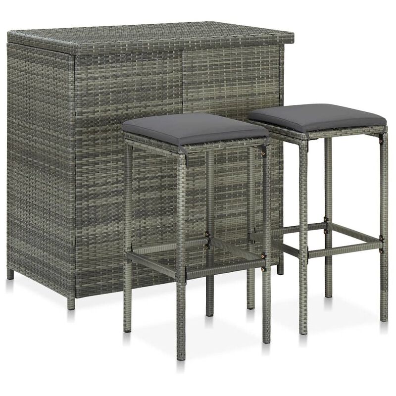 Bar Set Grey PE rattan, steel, fabric (100% polyester) Medium
