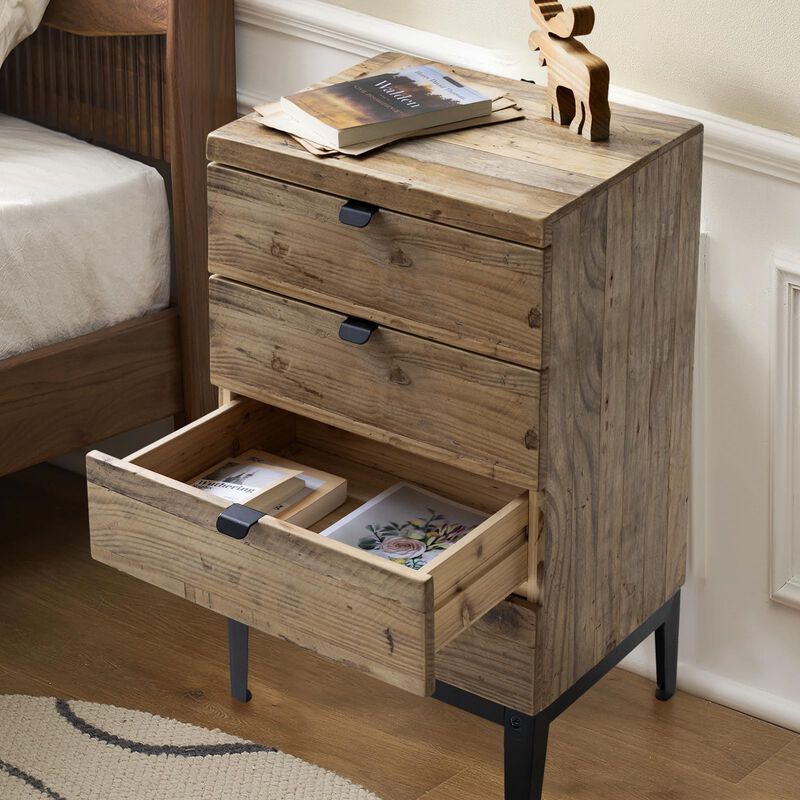 Wnutrees Farmhouse Nightstand Wood Bedside Table with 4-Drawers Bedside End Tables Storage for Living Room, Hallway, Handmade Di