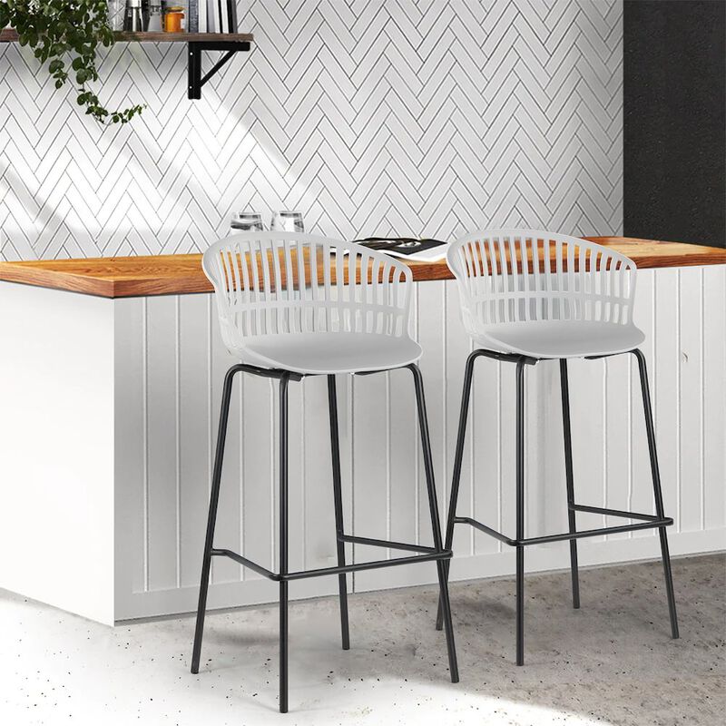 Glamour Home Set of 2 Basil Gray Plastic Bar Stool with Slatted Back and Iron Legs