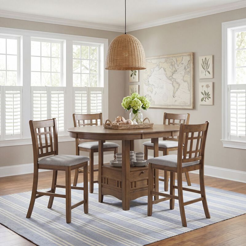 Nenkru 42"‑60" 5‑Piece Expandable Counter‑Height Dining Table Set image number 2