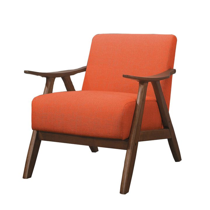 Fabric Upholstered Accent Chair with Curved Armrests, Orange-Benzara