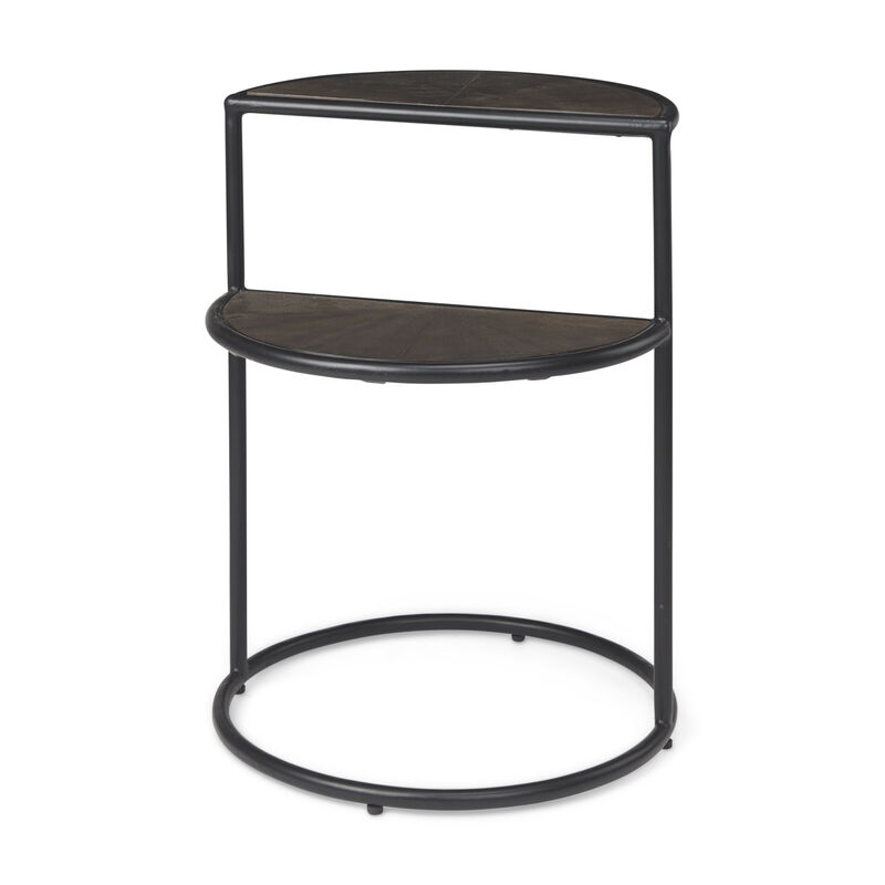 HomeRoots 19" Espresso and Black Solid Wood and Metal Tray Table image number 0