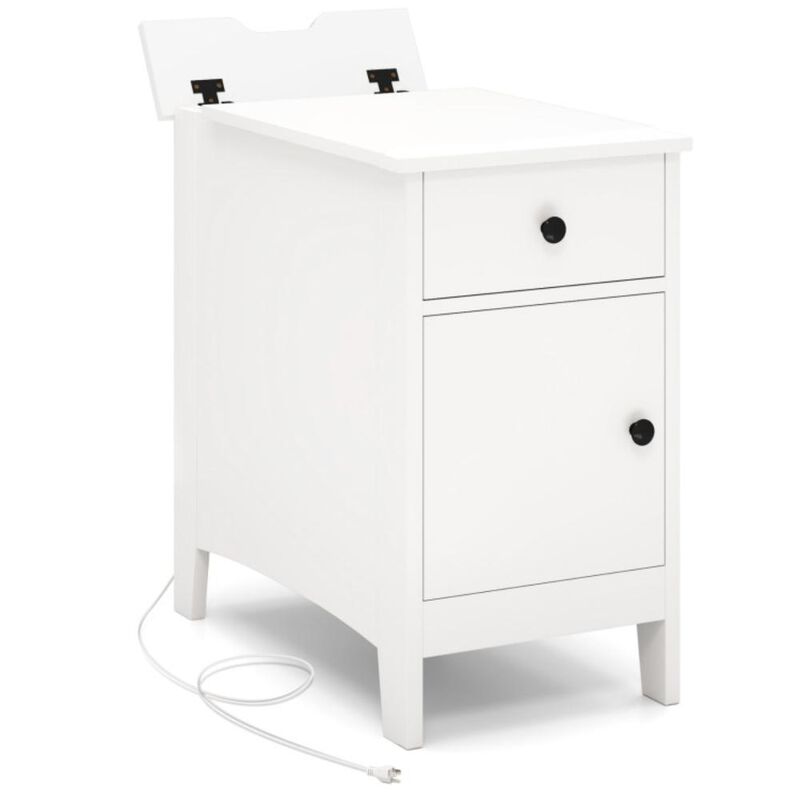 Hivvago Flip Top End Table with Charging Station USB Ports Outlets and Drawer