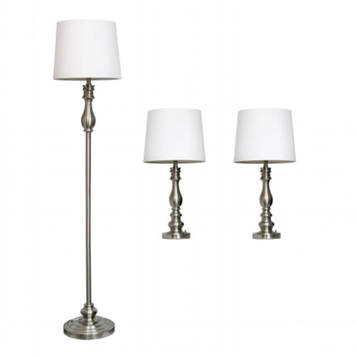 Elegant Designs Three Pack Lamp Set 2 Table Lamps & 1 Floor Lamp, Brushed Steel