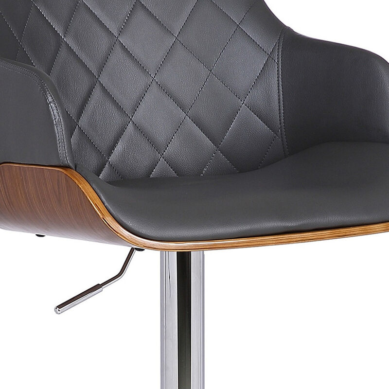 Hivvago Gray and Silver Faux Leather and Iron Low Back Adjustable Height Swivel Bar Chair