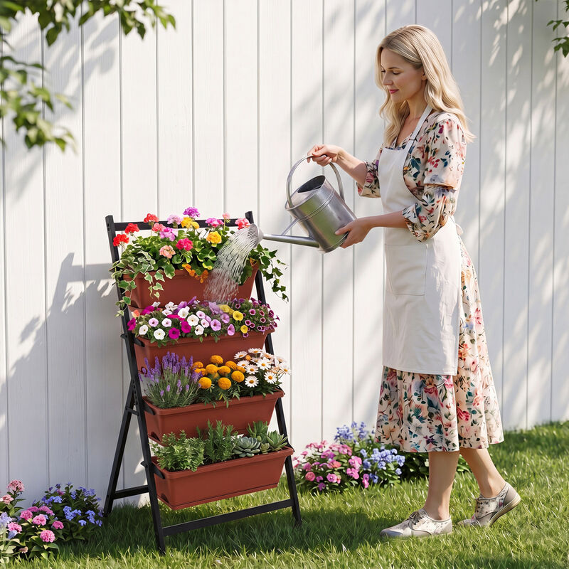 4-Tier Vertical Garden Planter with Drainage and Storage Pots image number 5