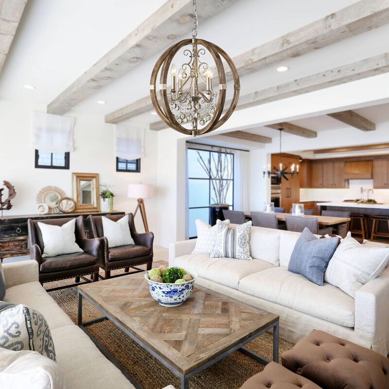 21.7 in. 4-Light Wood Vintage Brown Chandelier