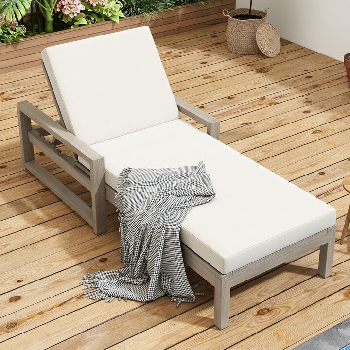 Whisen Adjustable Acacia Wood Outdoor Lounge Chair with Cushions