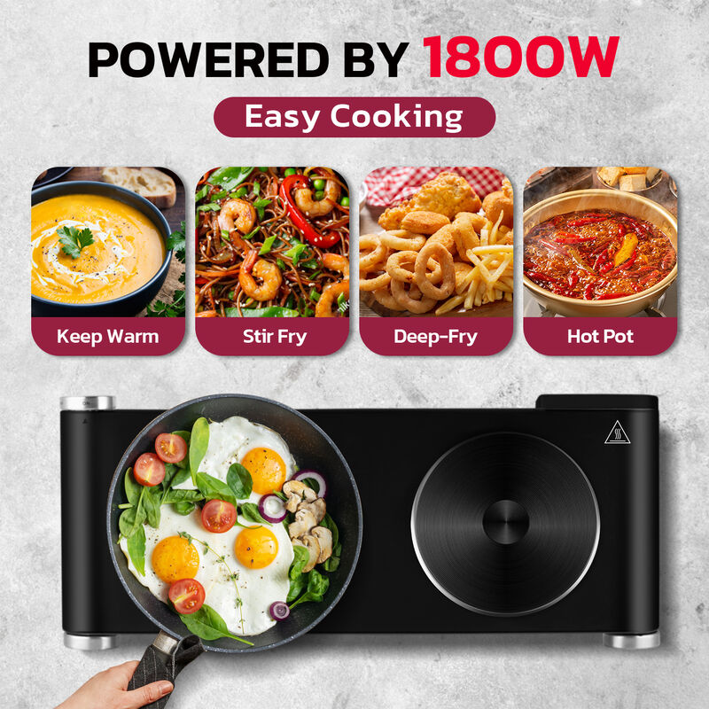 Cusimax 1800W Stainless Steel Electric Hot Plate, Portable Electric Stove, Double Burner for Cooking, Countertop Cooktop image number 4