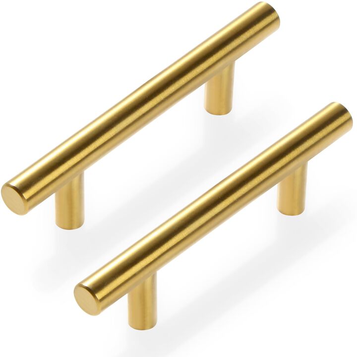 Estmoon 30 Pack Brushed Brass Cabinet Handles Gold 3 Inch Hole Center Cabinet Pulls Stainless Steel Drawer Handles Kitchen Cabin