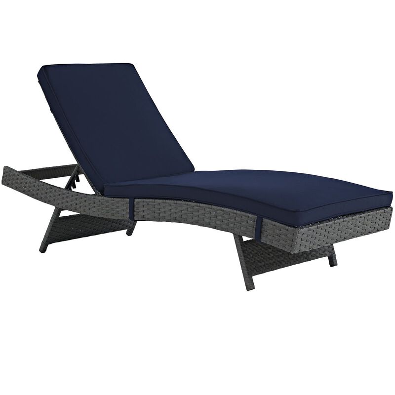 Modway Sojourn Wicker Rattan Outdoor Patio Sunbrella Fabric Chaise Lounge in Canvas Navy image number 0
