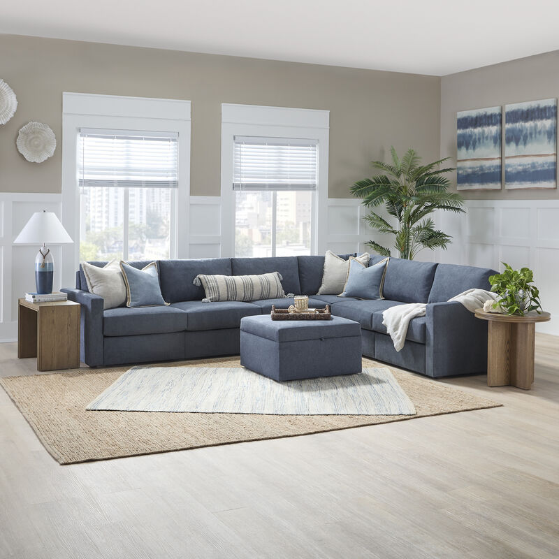 Flex Denim 6-Seat Sectional with Standard Arm and Storage Ottoman