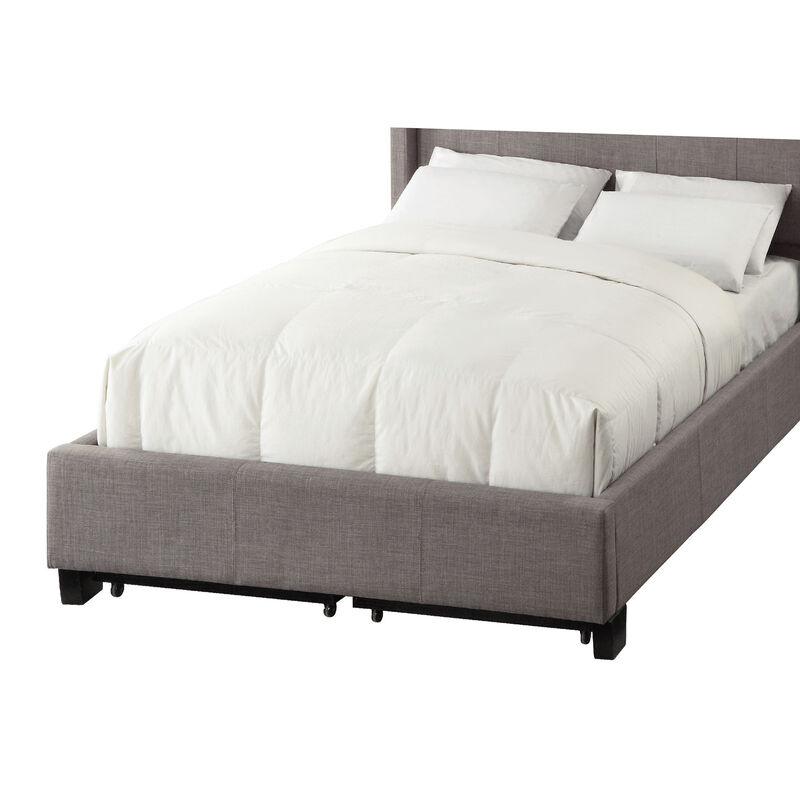 Amy Low Profile Queen Bed, Tufted Linen, Wide Storage, Gray