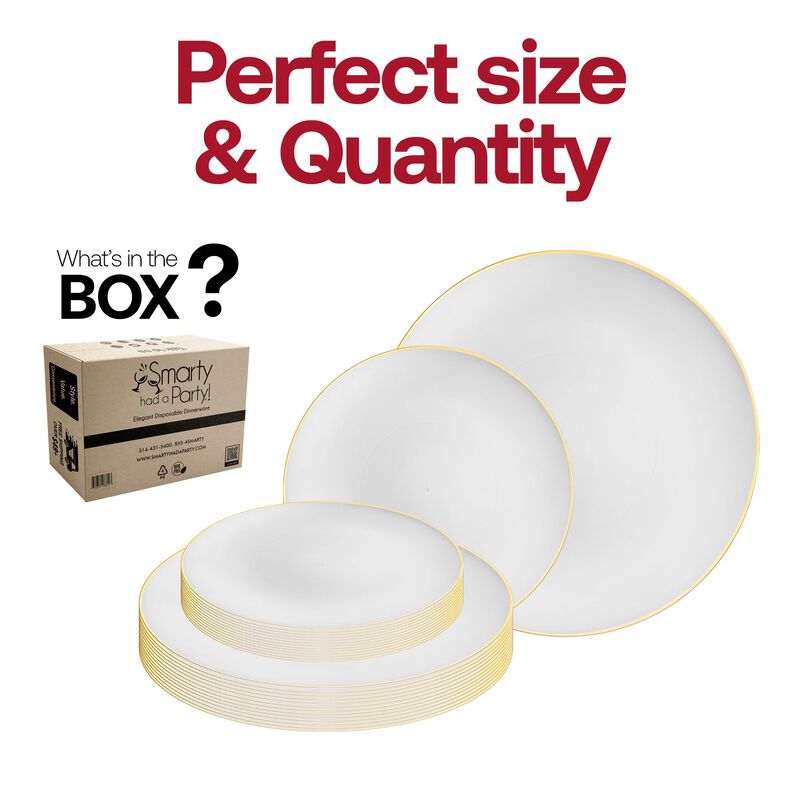 White with Gold Rim Organic Round Plastic Dinnerware Value Set (40 Sets) image number 4