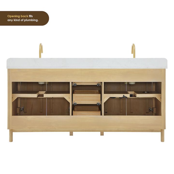 Altair-12 Double Bathroom Vanity in Washing Light Brown Grain White Engineered Stone