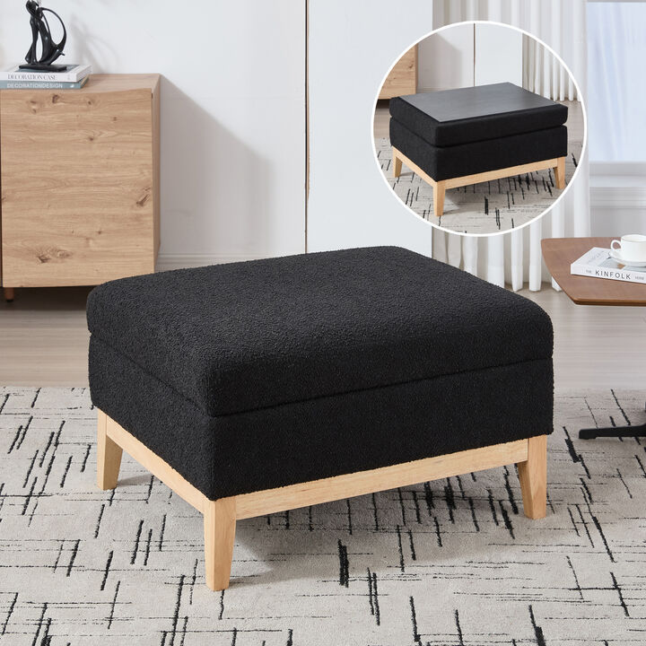 GOODSILO Upholstered Wood Base Storage Ottoman with Reversible Lid Coffee Table Foot Stool