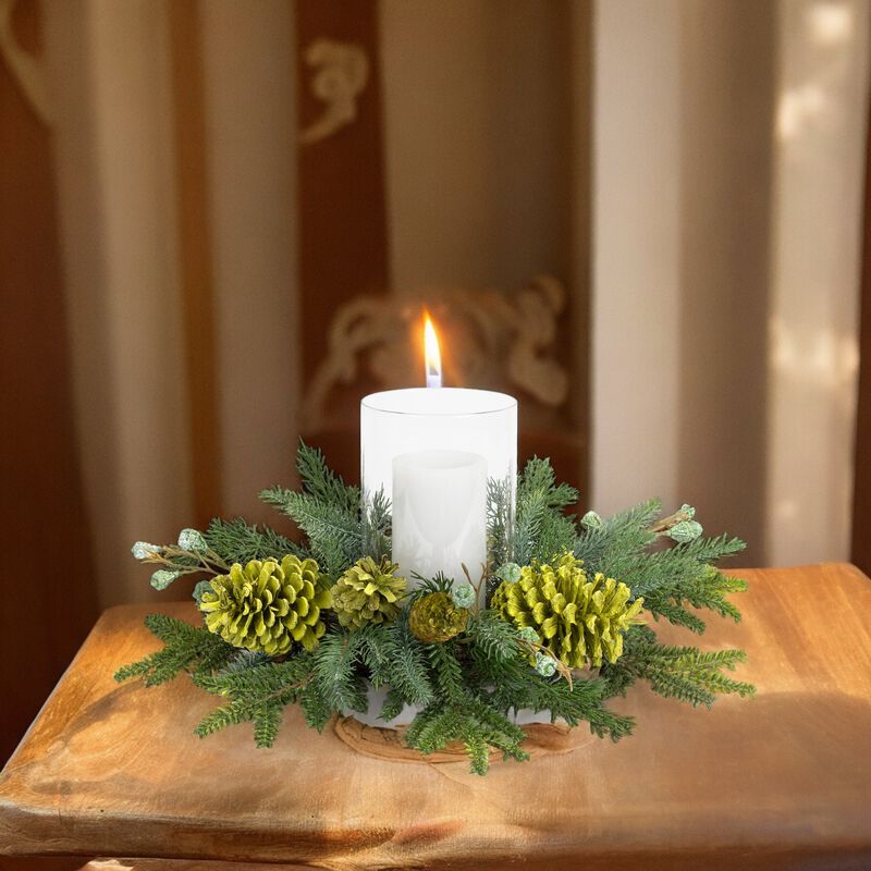 Mixed Pine Candle Holder - 18"D x 7.75"H PVC for Rustic and Seasonal Ambiance