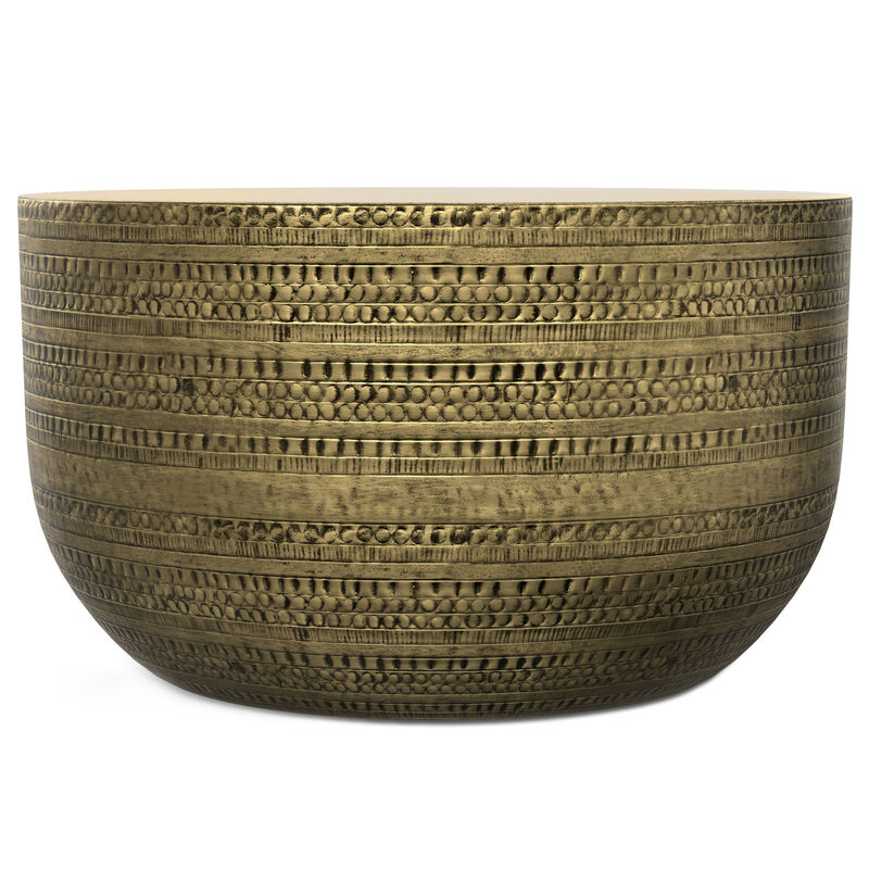 Johnsen 29.5 inch Wide Boho Metal Coffee Table in Antique Gold Iron, Assembled