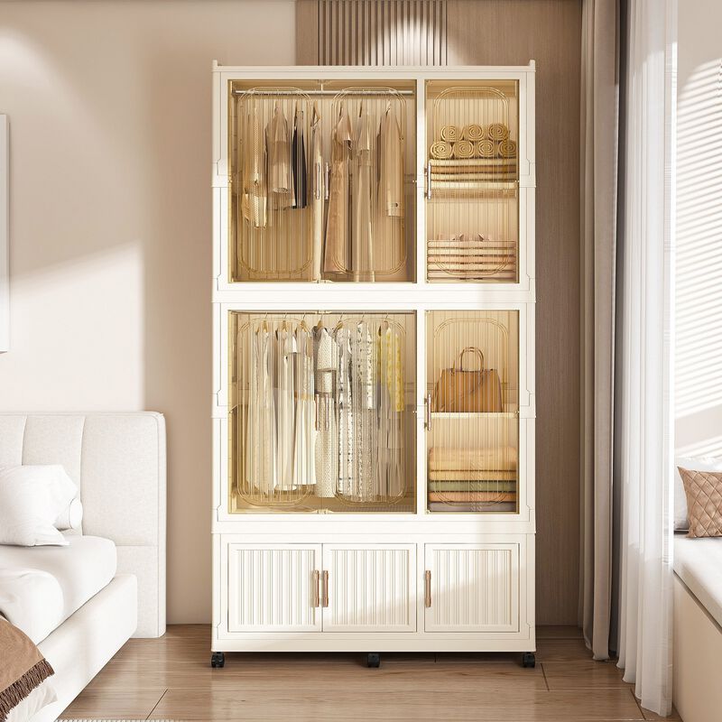 Clihome Portable Wardrobe Closet Storage Organizer,Wardrobe Storage Cabinet,with 9 Magnetic Doors & 9 Cubes image number 2