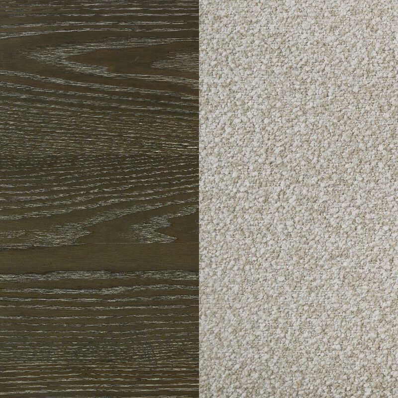 Seon Queen Canopy Bed w 4 Posters, Ivory Upholstery, Dark Cocoa Brown - Benzara