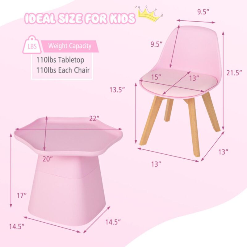Hivvago Wooden Kids Activity Table and Chairs Set with Padded Seat-Pink