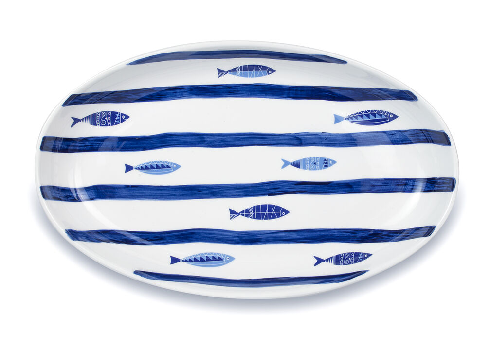 Euro Ceramica Mediterranean Sea Fish 15'' Oval Serving Bowl