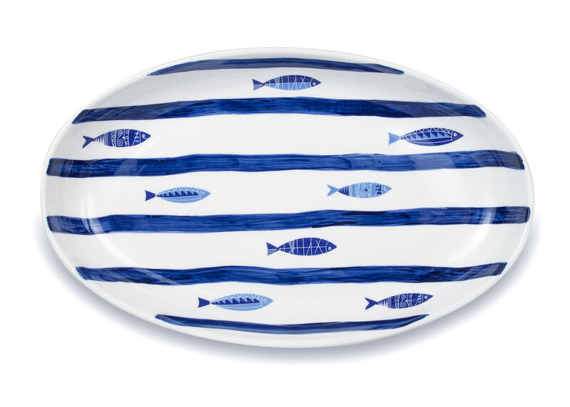 Euro Ceramica Mediterranean Sea Fish 15'' Oval Serving Bowl image number 0
