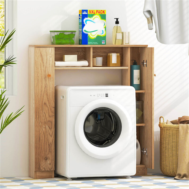 Independent Toilet Storage Cabinet with Shelves and Enclosed Compartment