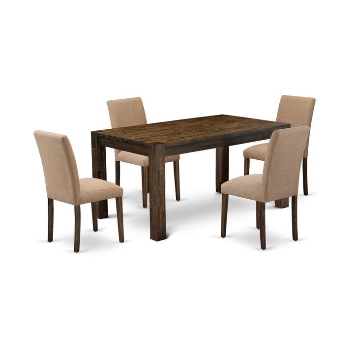 East West Furniture CNAB5-77-47 5Pc Dining Table Set Consists of a Rectangular Table and 4 Upholstered Dining Chairs with Light Sable Color Linen Fabric, Medium Size Table with Full Back Chairs, Distr
