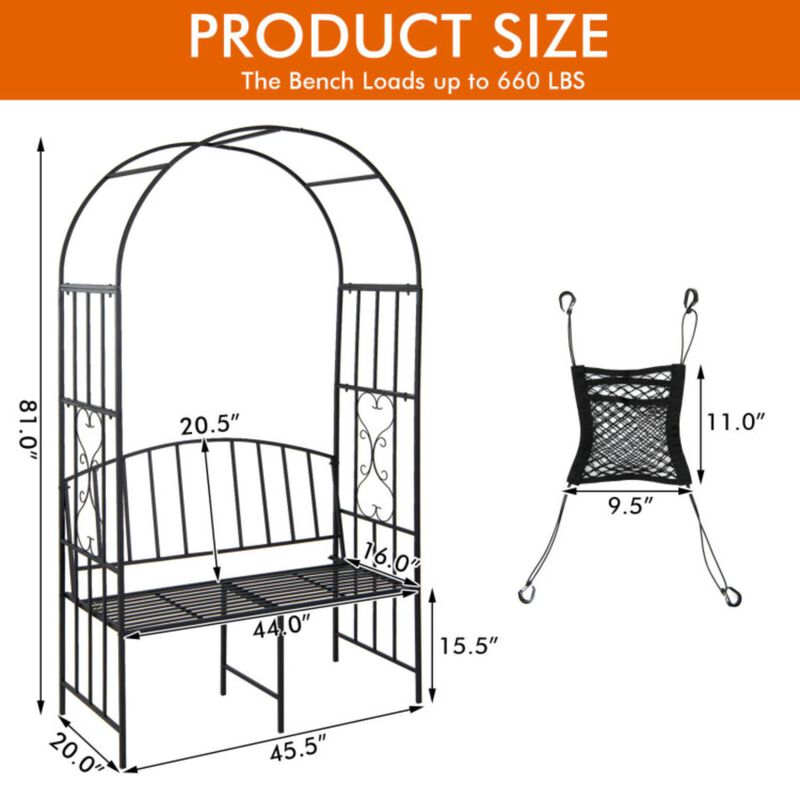 Hivvago Steel Garden Arch with 2-Seat Bench