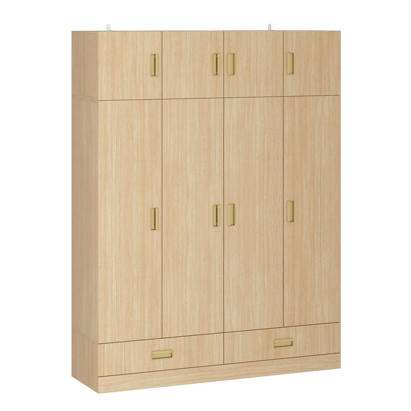 FUFU&GAGA Natural Wood 4-Door Wardrobe, MDF & Rubberwood Construction (63" W x 66.9" H x 18.1" D), Natural Wood Finish image number 0