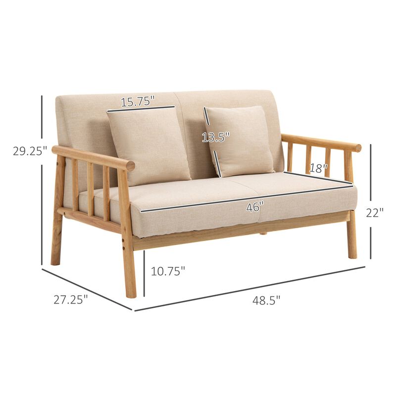 Beige Compact Seating: 48" 2-Seater Loveseat Sofa with Pillows