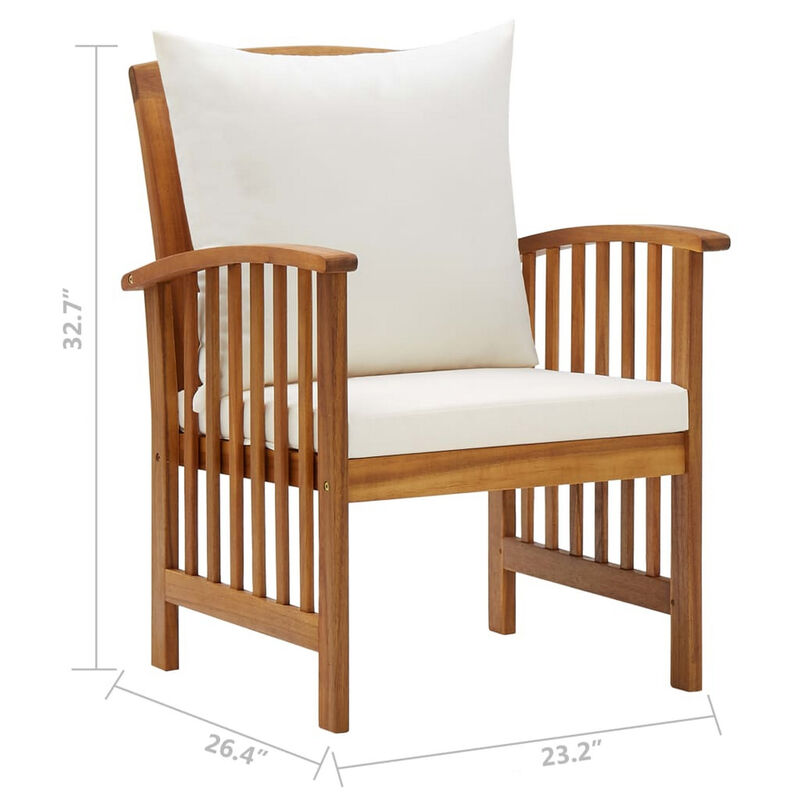 Mia Outdoor Chair Set of 2, White Fabric, Brown Wood, Slatted Design - Benzara