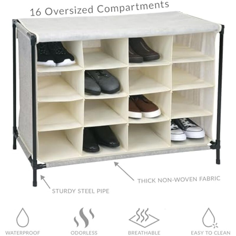 Entryway Shoe Rack 16 Pair Closet Storage Beige Cover Stackable image number 3