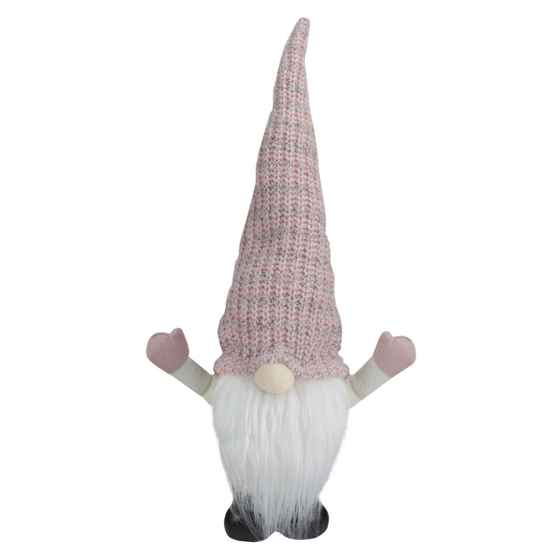19" Pink and White Rattan Christmas Gnome with Warm White LED Lights