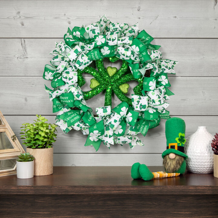 Shamrocks and Ribbons St. Patrick's Day Wreath  24-Inch  Unlit