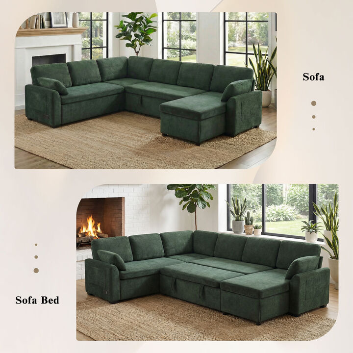 Merax Corduroy Convertible Sectional Sofa Bed | U-Shape / Bed Conversion