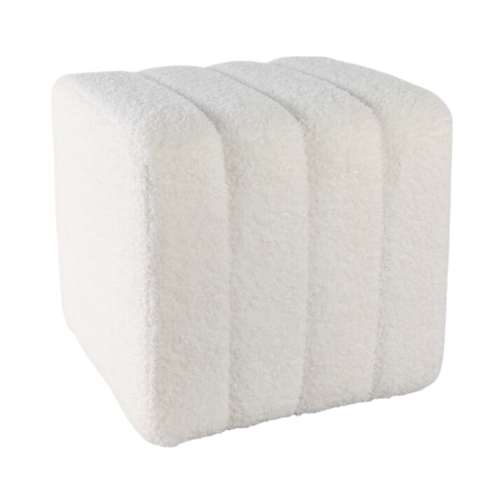 16" Ridged Square Boucle Ottoman, White