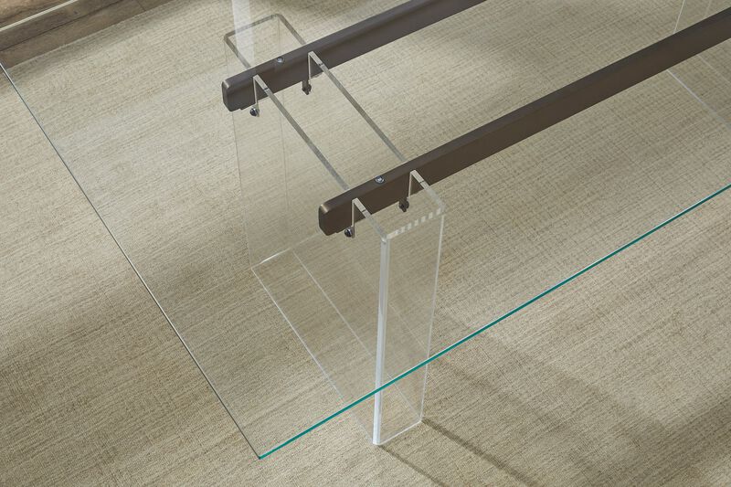 Moorea Double Pedestal Rectangular Dining Table in Clear Acrylic, Glass and Bronze Metal