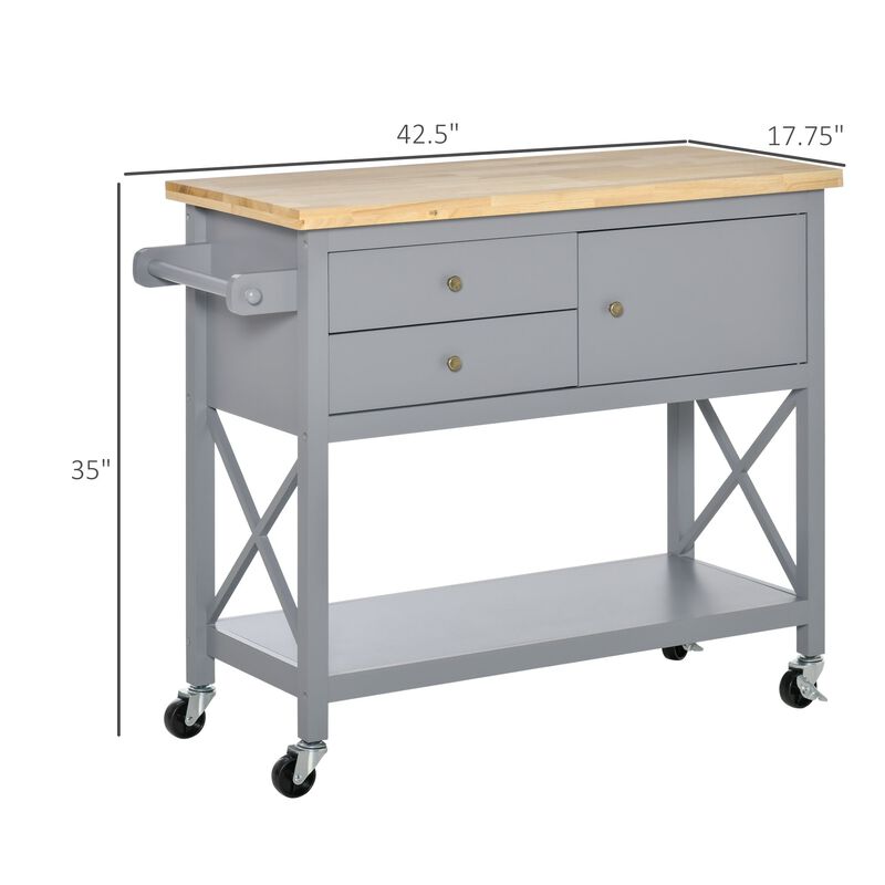 Utility Kitchen Cart Rolling Kitchen Island Storage Trolley with Rubberwood Top