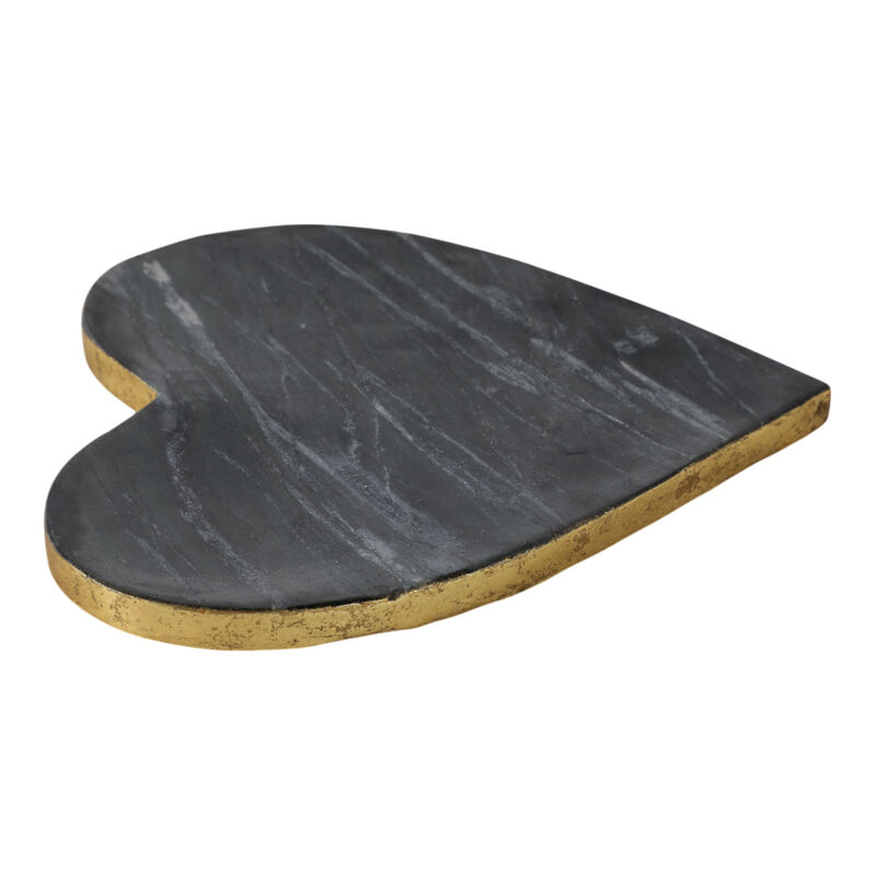 8x8" Marble Heart Tray W/ Gold Edges, Black/white image number 2