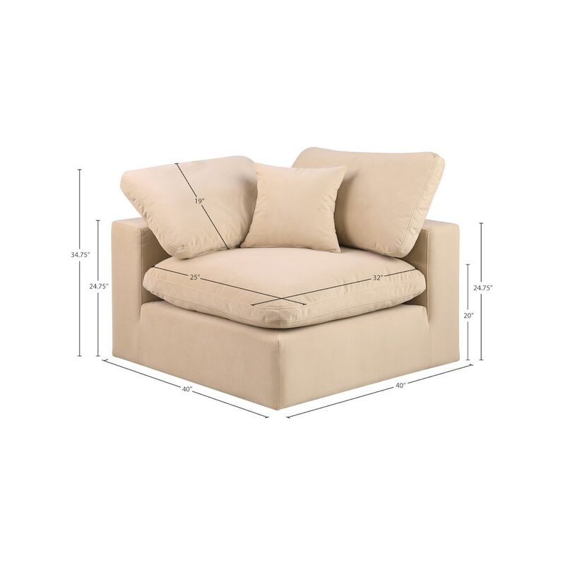Meridian Furniture Comfy Beige Velvet Modular Corner Chair