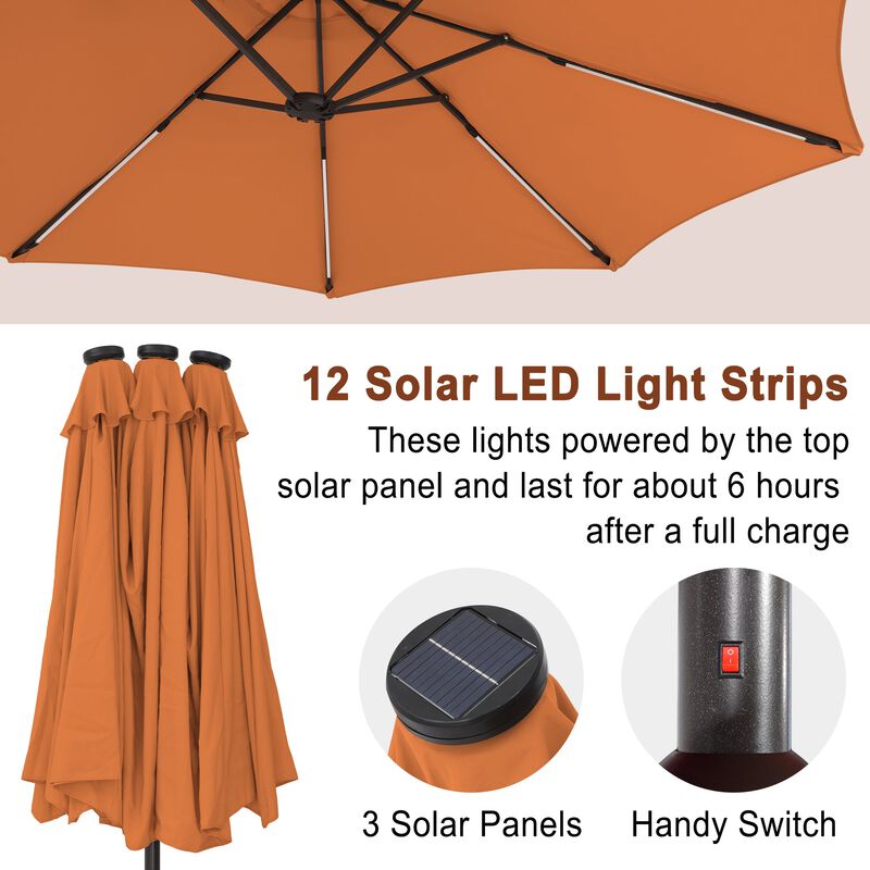 Mondawe 15 ft. Large Double-Sided Outdoor Twin Umbrella With Light Strip,Patio Market Umbrella with Crank and Base image number 4