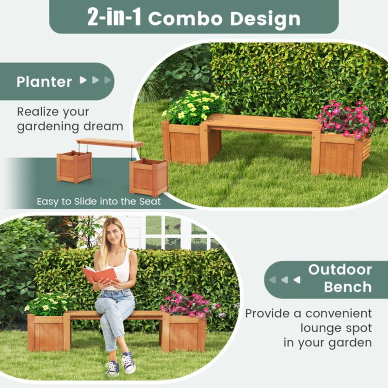 Hivvago Wood Planter Box with Bench for Garden Yard Balcony